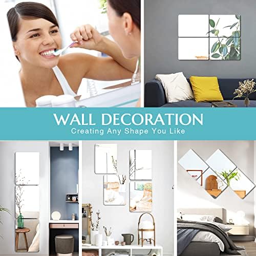 EONAZE Self Adhesive Mirror Tiles Glass Mirror Stickers Square Wall Mirrors Stick on Mirrors for Wardrobe Doors Walls Decorations for Bedrooms Living Room Hallway