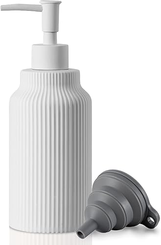 Dispensador de jabón de cerámica moderno para baño, dispensador de loción de manos de cerámica suave al tacto de 14 onzas con bomba, dispensador de