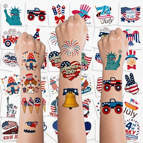 4th of July Outfits for Women - 150 PCS 4th of July Tattoos | American Flag Red White Blue Decor for 250th Anniversary Merchandise | Independence Day Accessories Decorations Supplies Favors