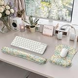 iCasso Ergonomic Mouse Pad, Keyboard Wrist Rest, Memory Foam Mousepad with Wrist Support, Easy Typing and Relieve Wrist Pain Keyboard Pad for Computer(Green Floral)