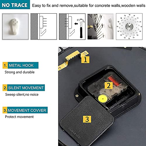 Large Wall Clock For Living Room Decor Modern Big Crystal Non-Ticking Quiet Wall Clocks Decorations For Kitchen Office, Silent Giant Clock Battery Operated Quartz Decorative Indoor Bedroom, Silver… #TOP6