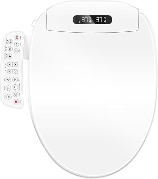 Electric Bidet Attachment for Toilet Seat with Heated Seat Oval Toilet Seat Replacement Soft Close with Bidet Jet Sprayer, Endless Warm Water Air Dryer, Oscillating with Child Mode, Sense Seat