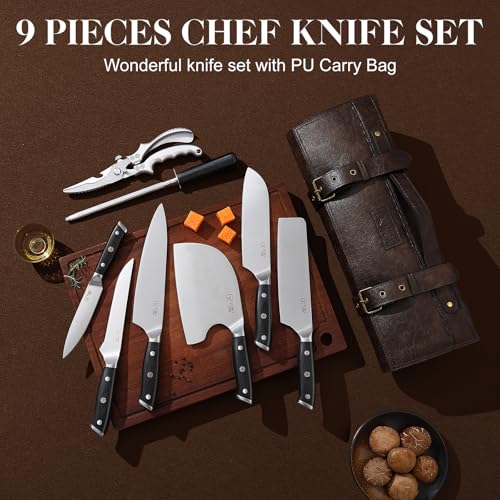 XCHIEF PRO Chef Knife Set, Meat Boning Carving Cleaver Butcher Knife, High Carbon Steel Japan Nakiri Santoku Knife Set with Accessories for Kitchen, BBQ Camping Knives Set with Bag - Image 2