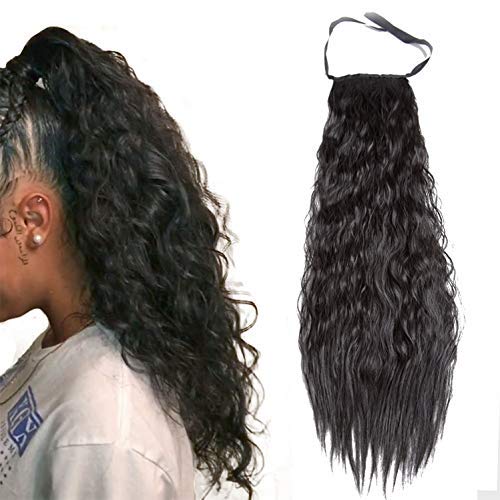 Ayana Long Synthetic Ribbon Ponytail Clip Heat Resistant Kinky Straight Ponytail Clip in Hair Extensions Wrap Around Ponytail for Women (24'', 1B)