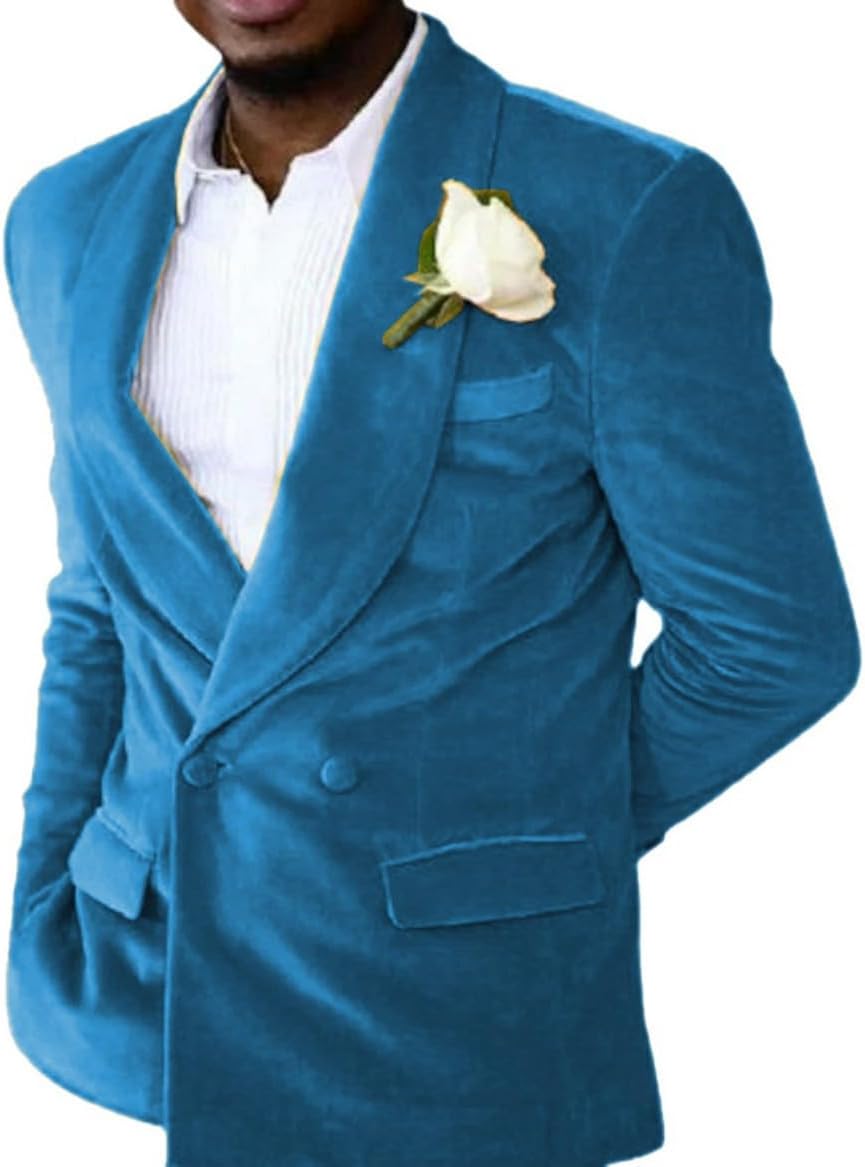 Mens Tuxedo Jacket Double Breasted Velvet Blazer Peak Lapel Dinner Jacket for Men Prom Party Coat