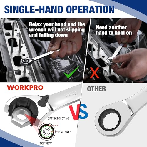 WORKPRO 7-Piece 3-in-1 Reversible Ratchet Wrench Set, Metric 8mm to 17mm - image 4