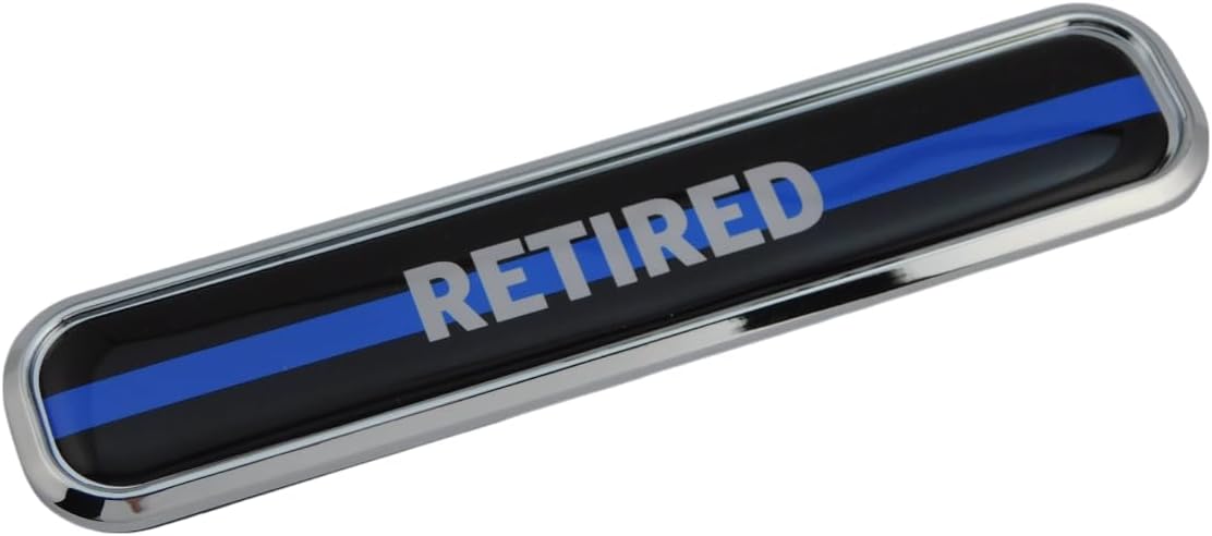 Retired Thin Blue line Police Flag Chrome Emblem 3D auto Decal car Bike Boat 5.3"