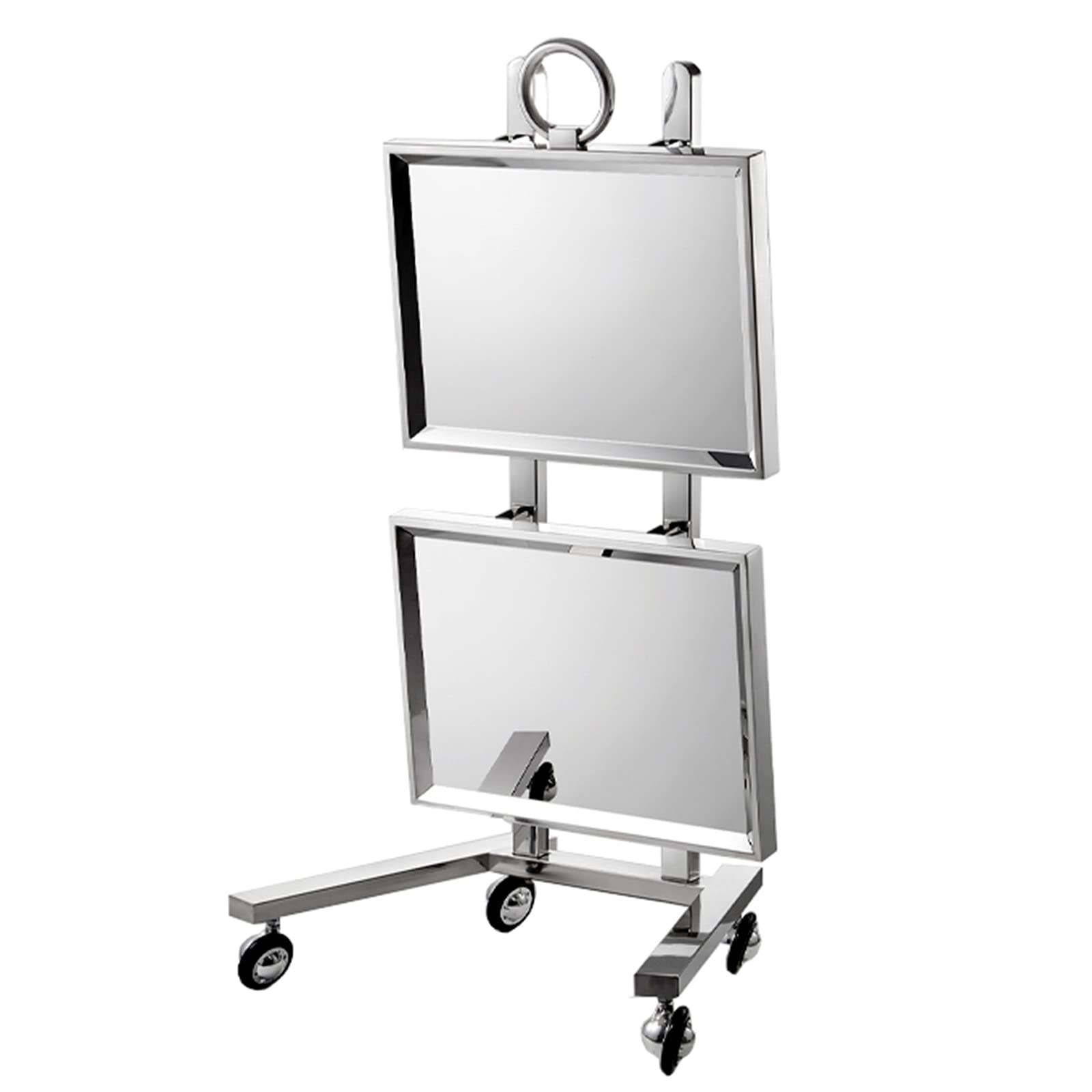 asdchZen Hand Trucks Silver Tray Trolley Cart With Wheels, Collapsible Stainless Steel Utility Tray Stand Carts With 2 Storage Tray