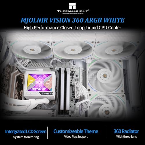 Thermalright Mjolnir Vision 360 ARGB White AIO CPU Liquid Cooler,IPS LCD Screen with 320 * 240 Resolution,for AM4/AM5 and LGA1700/1851,’3.5 inch’Magnet-Absorbent LCD Screen for Images by Thermalright - Used condition - Image 2