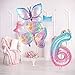 Butterfly Balloons - 6th Birthday Decorations for Girls, Gradient Pink Colorful Foil Balloons, Giant Number 6 Mylar Balloon, Butterfly Theme Party Supplies