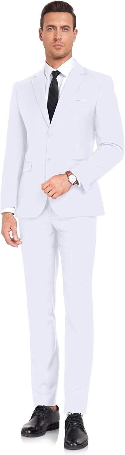 Men's Suit Slim Fit Single Breasted Wedding Suits for Men White Prom Tuxedo Business Suit Blazer Pants Set XXL