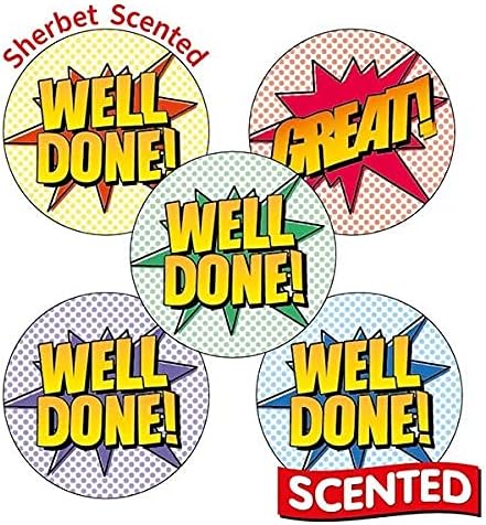 300 Mixed Scented Smelly Well Done Great Brilliant Youre A Star Motivational Childrens Pupils Teachers School Praise Reward Stickers Value Pack 25mm Primary Teaching Services