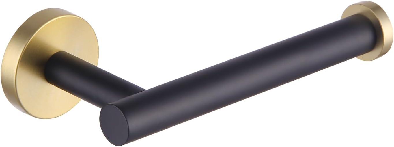 GERZWY SUS 304 Stainless Steel Toilet Paper Holder Paper Towel Dispenser Tissue Roll Hanger Wall Mounted (Black & Gold) AG1105C5-BD