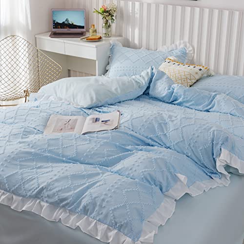 Yundo Duvet Cover Queen Size Duvet Cover Set, 3 Pieces Tufted Duvet Cover Set And Lace Duvet Cover For All Seasons (Blue, Queen) #TOP3