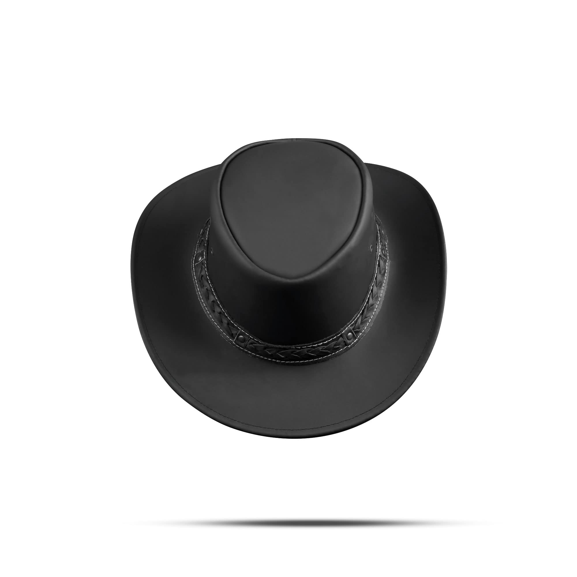 HADZAM Sombrero vaquero de cuero resistente a la lluvia | Sombrero occidental para lluvia | Sombreros de cuero duradero para hombre | Sombrero Outback, Negro, XL