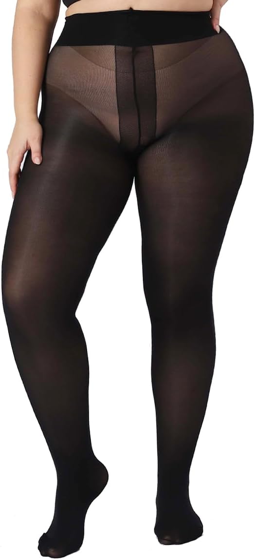 Plus Size Ultra Strong Tights for Women, 40D T-Croth Semi-Sheer Pantyhose Rip-Resist High Waist Stockings