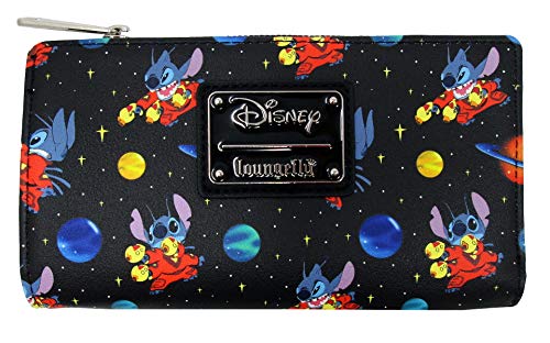 Loungefly X Disney Stitch In Space Allover-Print Faux Leather Flap Wallet (Black Multi, One Size) #TOP19