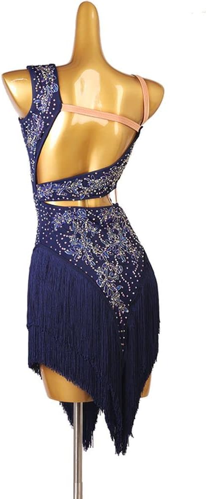 LIUHUO Blue Cutout Sleeveless Latin Dance Dress Women's Fringe Hem Show Party