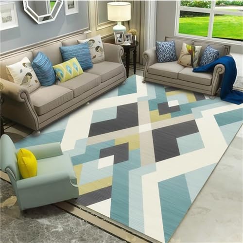 Tapis de restaurant bleu géométrique résistant 80x120 cm - 2