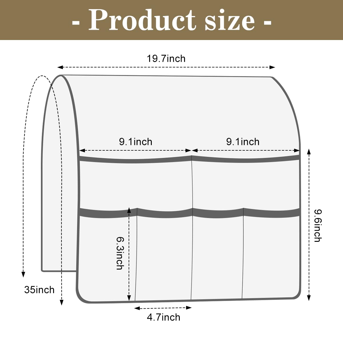HADEEONG Bedside Caddy for Couch Remote Control Holder Recliner Armrest Organizer Non Slip Sofa Armchair Caddy with 6 Pocket Storage for Magazine, Tablet, Phone, iPad, Camel