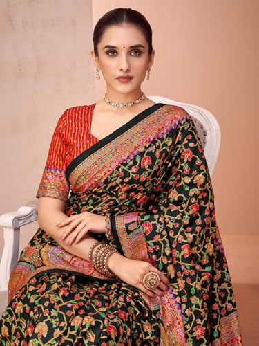 AKHILAM black foil printed silk saree – image 2