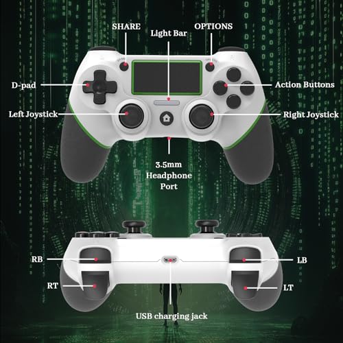 LZXWAWA Controller Compatible with PS4 Console,Wireless Controller for Ps4 Controller/Pro/Slim/PC Windows,with Built-in Speaker/Touchpad/Six-axis Motion Control/Vibration/Charging Cable,White by LZXWAWA - Image 4