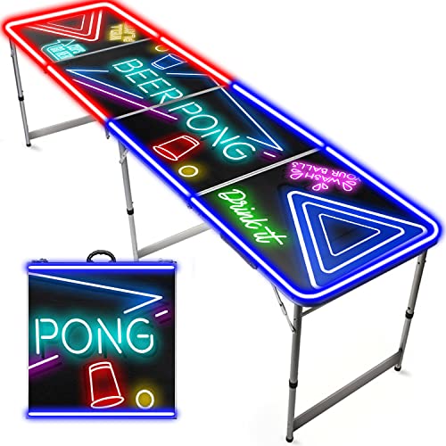 BeerBaller® Tavolo Da Beer Pong Pieghevole All Black - 240x60x70 Cm - Superficie Antigraffio, Portabicchieri, Portapalline E 6 Palline Incluse