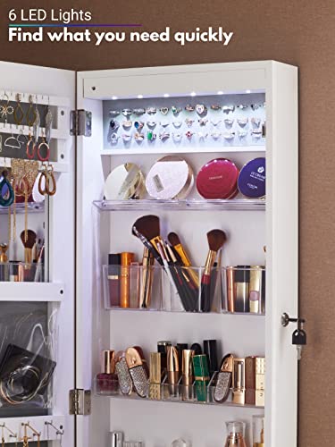 Yokukina Led Jewelry Cabinet Armoire Wall&Door Mounted - Full Length Dressing Mirror W/Large Storage Lockable Organizer #TOP6