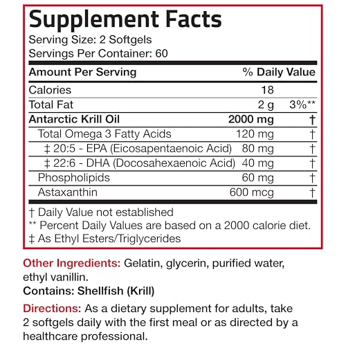 Bronson Antarctic Krill Oil 2000mg with Omega-3s EPA, DHA, Astaxanthin and Phospholipids 120 Softgels