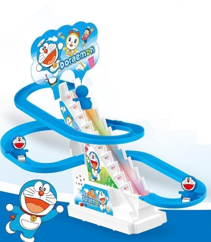 Image of Stair Climbing Cartoon Character Roller Coaster Slide Toy with 3 Small Dolls, Automatic Stair-Climbing Toy with Lights & Music (Cartoon Character Will be Send as per Available in Stock)