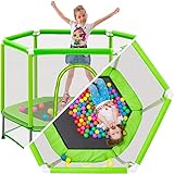 Merax 55' Kids Trampoline with Safety Enclosure Net, 4.5FT Indoor Outdoor Mini Trampoline Ball Pit Trampoline for Toddlers Kids Rebounder (Green)