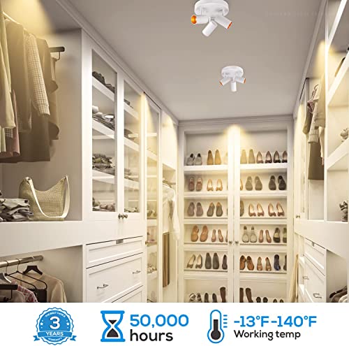 Leonlite 36W 5Cct 3 Light Ceiling Spotlights Dimmable, 2700K/3000K/3500K/4000K/5000K Selectable, Cri90, Directional Led Ceiling Light, Flush Mount Light Fixture Swivel Head For Hallway, Kitchen, White #TOP3