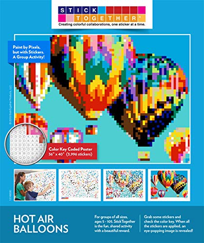 Huge Mosaic Puzzle Poster Kits | Group Project | No Mess Paint by Sticker | Stay at Home Activity | Classroom | One Sticker at a Time! | Large Hot Air Balloon | Learning Fun | 40” X 36” Giant Poster