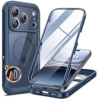 Miracase Magnetic Case for iPhone 17 Pro Max Case 6.9", [Camera Control Capture Button] Built-in Glass Screen Protector, Compatible with MagSafe, Full Body Bumper Clear Back Cover (Dark Blue)