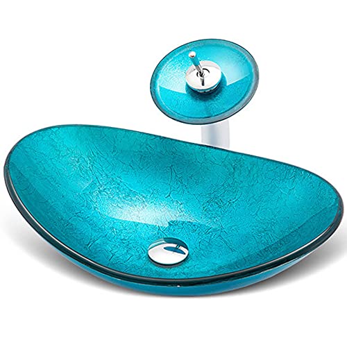 CGLYYDS Lavabo-Vasque De Salle De Bain, Bol D'éVier De Meuble-Lavabo De Comptoir en Verre Trempé Fait à La Main Artistique, Lavabo De Lavabo De Comptoir...