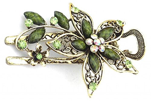 Vwhite Womens Flower Crystal Hair Clips Barrettes Hair Accessories Green