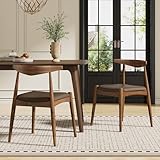 Set of 2 Dining Chairs with Rubber Wood Legs and PU Leather, Mid-Century Modern Style, Walnut+Brown
