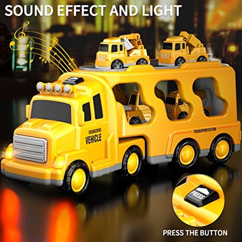 5 in 1 Toddler Cars Toys Construction Toddler Truck Toys for 6+ Year Old Boys, Friction Power Toy Vehicle Carrier Truck Toys for Kids 3-5, Christmas Birthday Gifts for Boys Girls - 6+ Ages