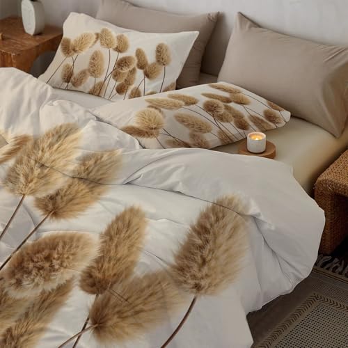 Housse de couette 200x200 cm beige à motif herbe à queue de lapin