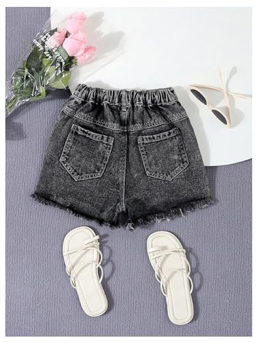 Floerns Short jeans feminino rasgado com cintura elástica e perna reta com bolsos, Cinza escuro, 9 A