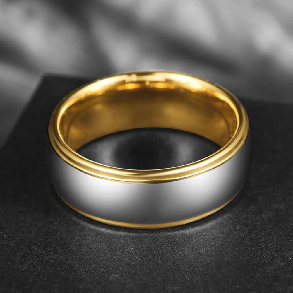 NUNCAD Wedding Band for Men Women Tungsten Carbide Ring 4mm/6mm/8mm High Polished Two-Tone Engagement Ring Step Edges Domed Comfort Fit Size 5-12