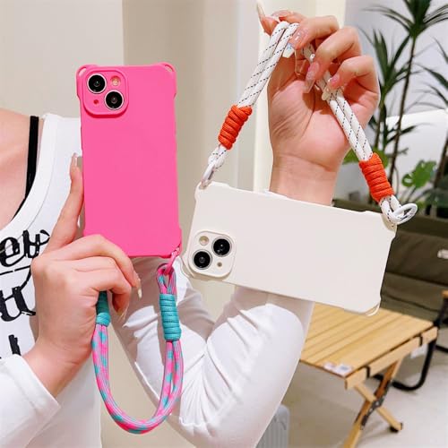 Coque iPhone 15 cordon lanière chaîne bracelet silicone rose - 5