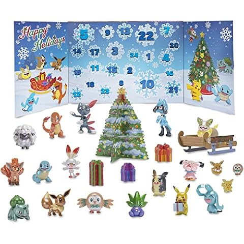 Calendario de Adviento Pokémon 2021 con personajes de 2 pulgadas perlados y accesorios de Navidad Cover