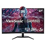 ViewSonic VX2768-2KPC-MHD 27 Inch 1440p Curved 144Hz 1ms Gaming Monitor with FreeSync Premium Eye Care HDMI and Display Port, Black