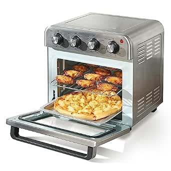 VEVOR 7-IN-1 Air Fryer Toaster Oven, 18L Convection Oven, 1800W Stainless Steel Toaster Ovens Countertop Combo with Grill, Pizza Pan, Gloves, 6 Slices Toast, 10-inch Pizza, Home Use