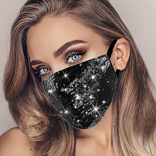 Image of Sparkly Sequin Face Cover Glitter Cotton Sequins Masc Masquerade Face Covering (Irregular,black 1)