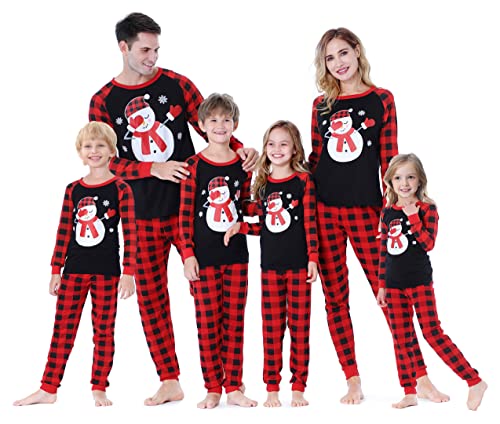 Benaive Matching Family Christmas Pajamas Set Holiday Pjs for Women Men Sleepwear (Black & Red, Snowman, 4T) - image 1
