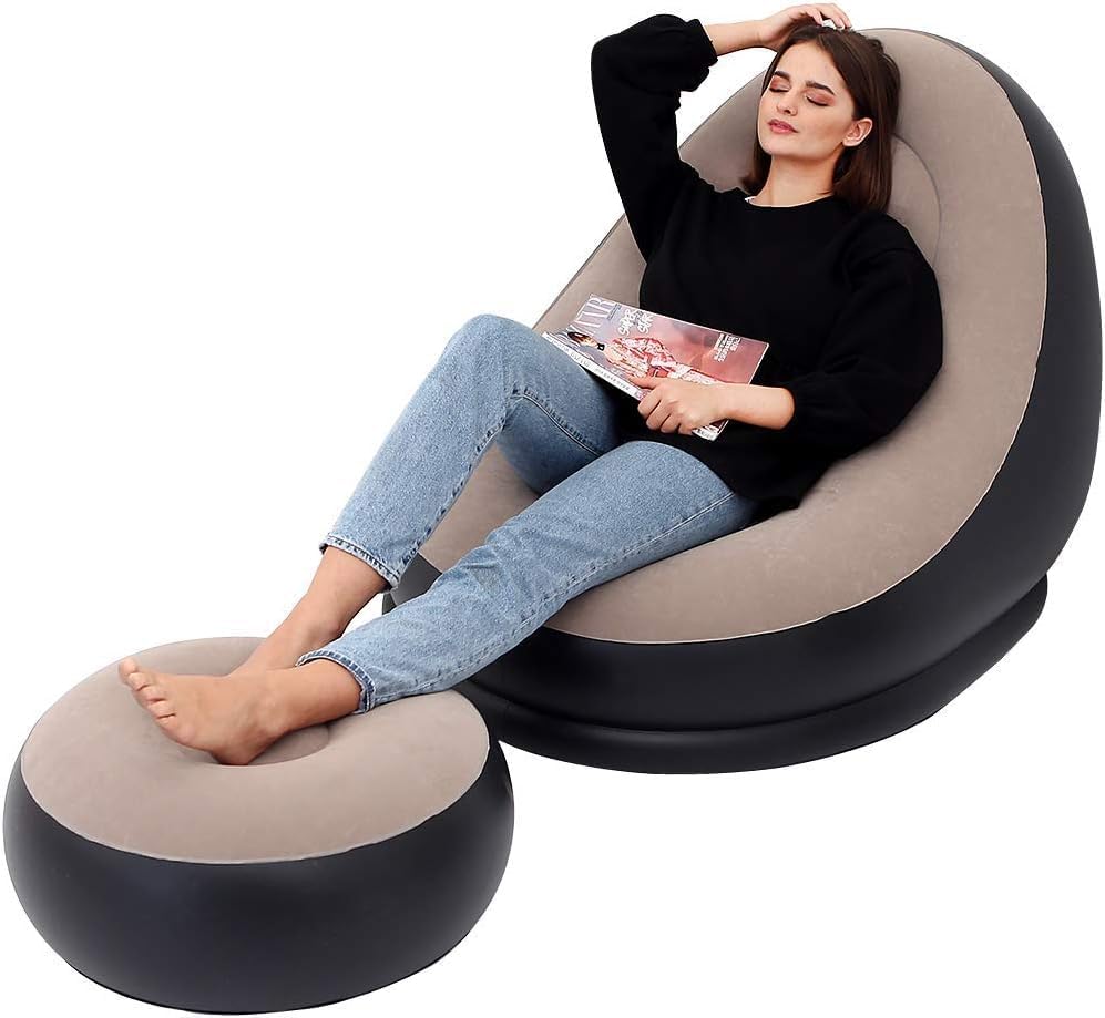 Inflatable Lounge Chair with Ottoman and Air Pump, Indoor and Outdoor Air Sofa for Living Room, Bedroom, Camping, Travel-image-39