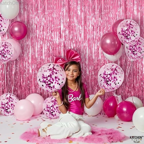 Image of KatchOn, Pink Fringe Backdrop - Large, Pack of 2 | Pink Streamers for Birthday Decorations | Valentines Decor, Galentines Day Decorations, Baby Shower, Gender Reveal, Bachelorette Party Decoration