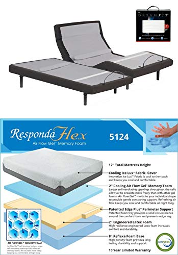 Leggett & Platt Prodigy Comfort Elite Adjustable Bed with Your Choice of Boyd Sleep Cooling Air Flow Gel Memory Foam Matt and Set of Dreamfit Sheets (Split King, 12  Medium with Ice Lux)